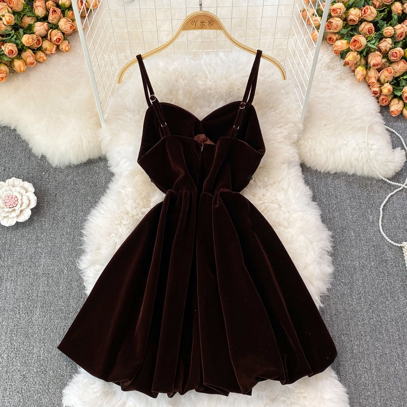 Cute V Neck Velvet Short Dress Fashion Dress  10854