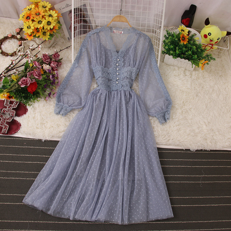 Robe mignonne à manches longues en dentelle Robe tendance 10958