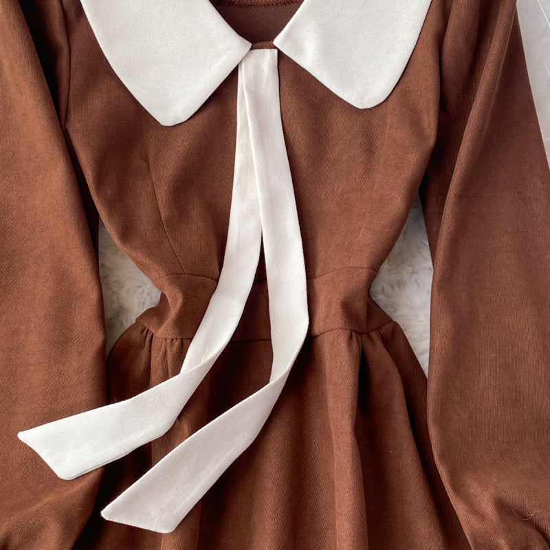 Süßes langärmliges Cordkleid Modekleid 10853