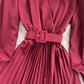 Einfaches Langarmkleid mit V-Ausschnitt A-Linie Modekleid 10946