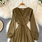 Simple V Neck Long Sleeve Dress Fashion Dress  10874