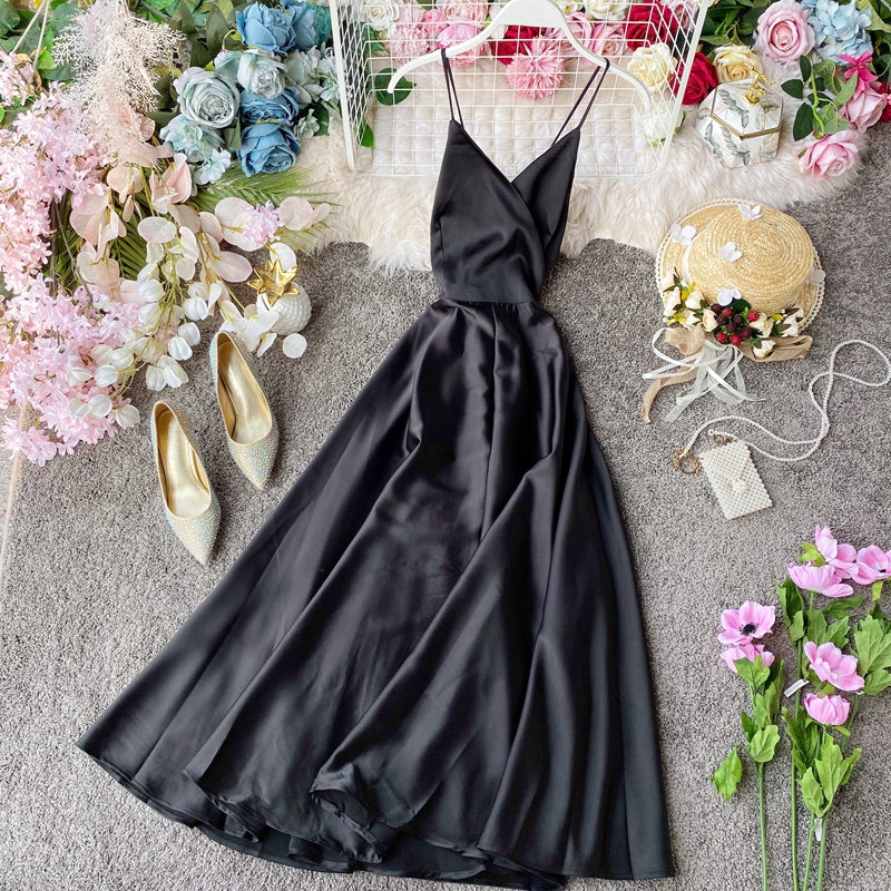Elegantes A-Linienkleid aus Satin mit V-Ausschnitt Modekleid 10857