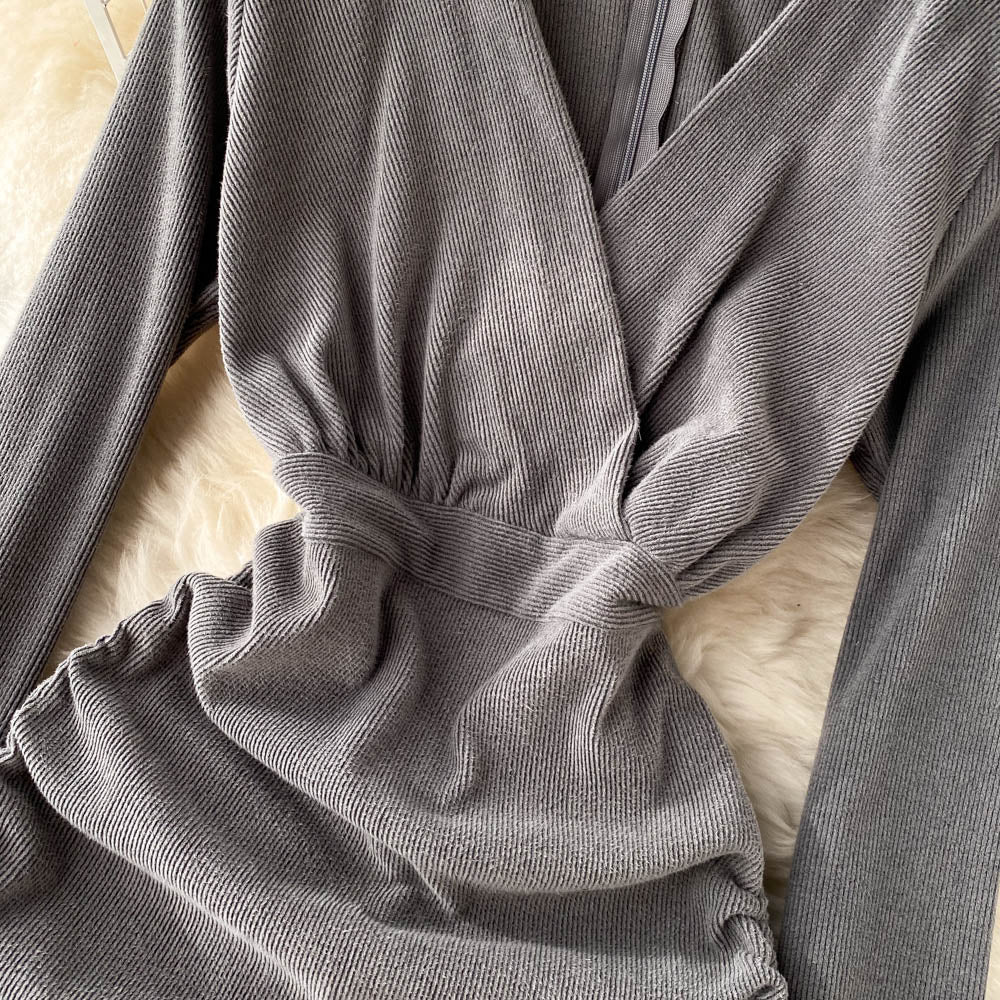 Sexy V-Neck Drawstring Dress Fashion Dress  10815