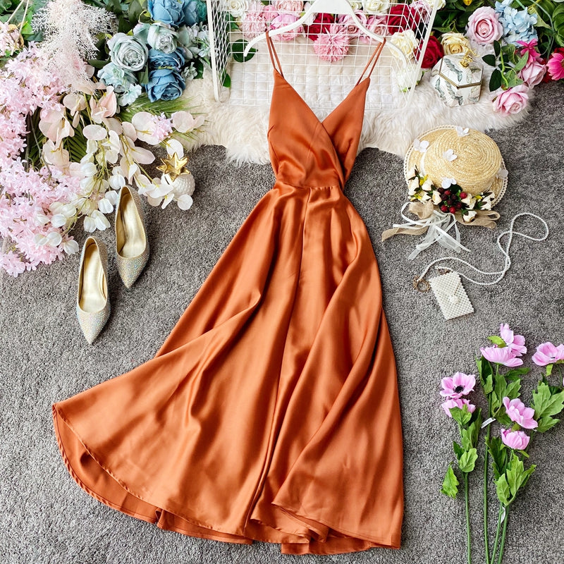 Elegantes A-Linienkleid aus Satin mit V-Ausschnitt Modekleid 10857