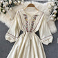 Simple A Line Embroidery Long Sleeve Dress  10764