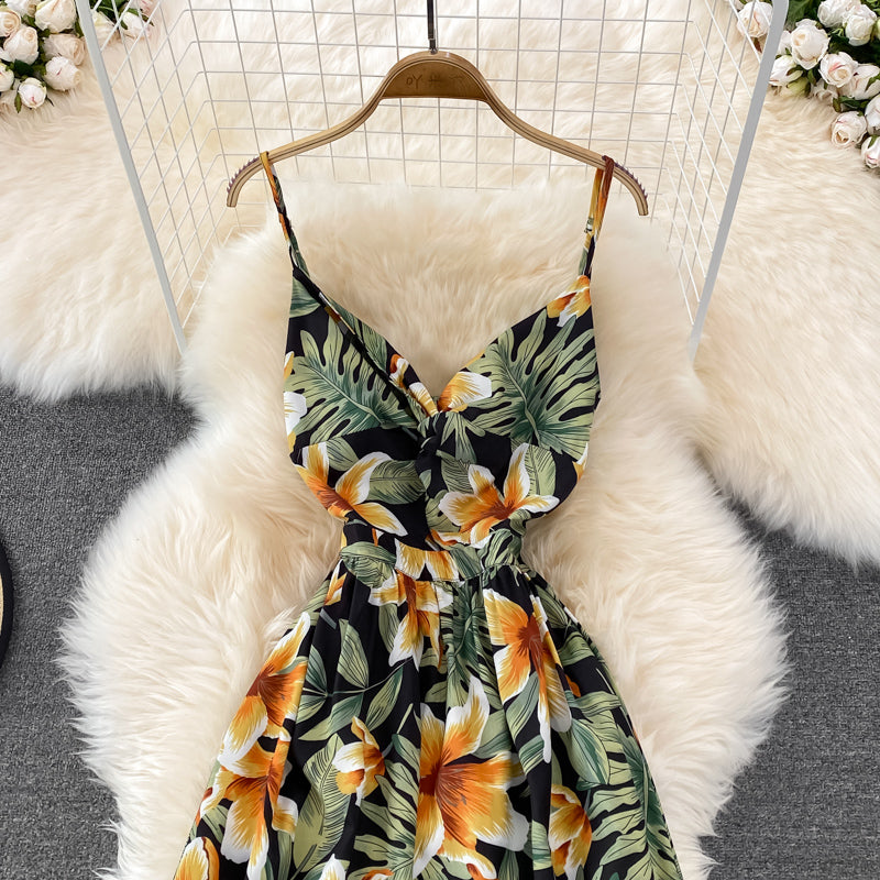 Robe fleurie mignonne à col en V avec nœud Robe tendance 10790