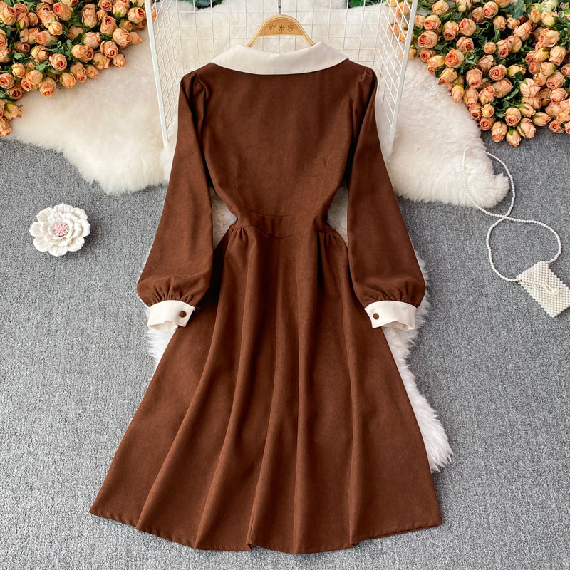 Süßes langärmliges Cordkleid Modekleid 10853