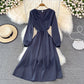 Simple V Neck Long Sleeve Dress Fashion Dress  10874
