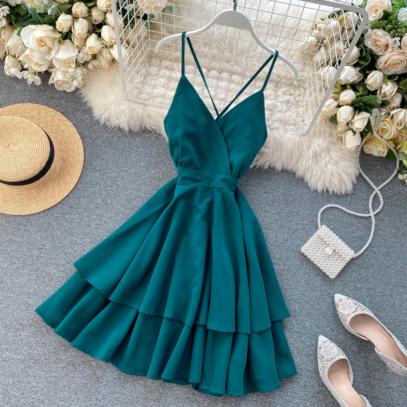 Robe courte mignonne à col en V Robe trapèze tendance 10876