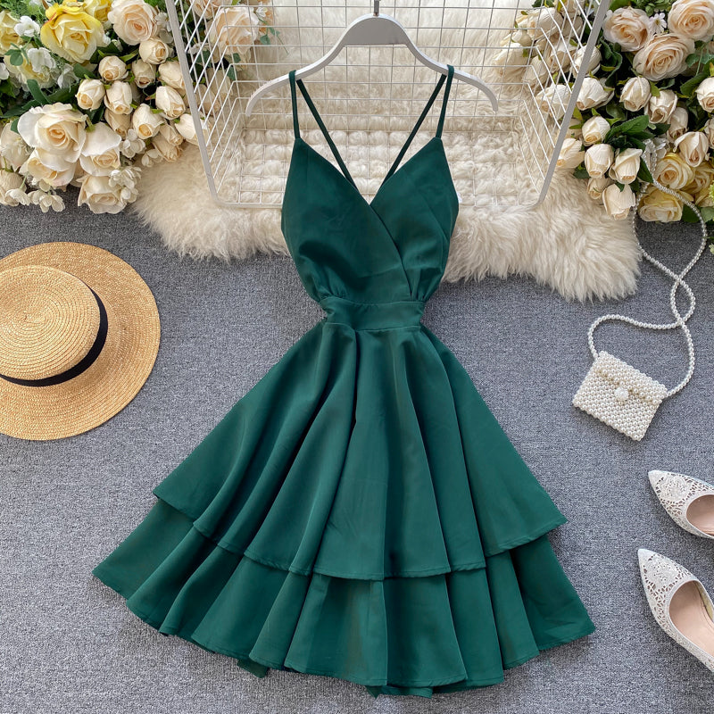 Robe courte mignonne à col en V Robe trapèze tendance 10876
