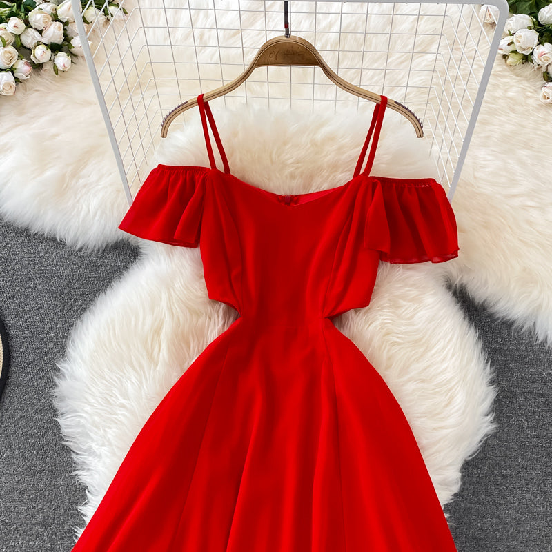 Red Chiffon A Line Short Dress Fashion Dress  10762