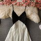 Robe trapèze mignonne à col en V Robe tendance noire et blanche 10810 