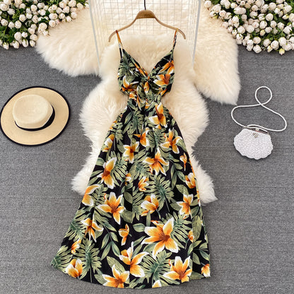 Robe fleurie mignonne à col en V avec nœud Robe tendance 10790