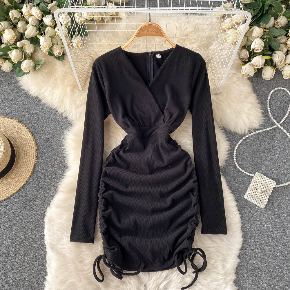 Sexy V-Neck Drawstring Dress Fashion Dress  10815