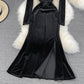 Robe noire à manches longues et col en V 10844