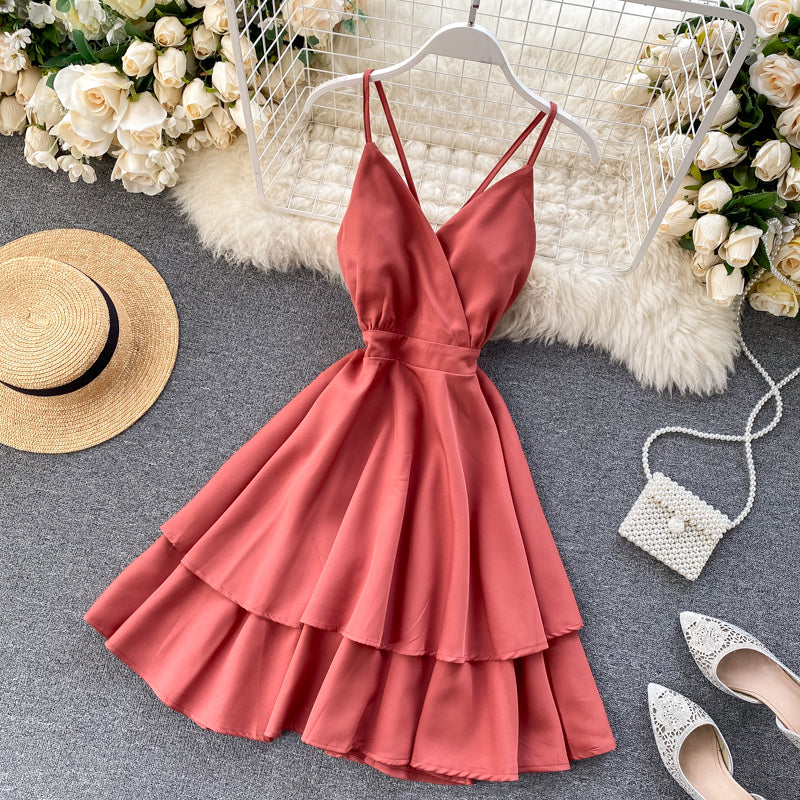 Robe courte mignonne à col en V Robe trapèze tendance 10876