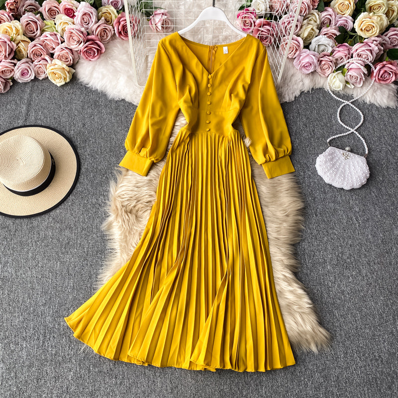 Robe simple à manches longues et col en V Robe tendance 10805