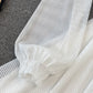 White V Neck Short Dress A Line Long Sleeve Dress  10819