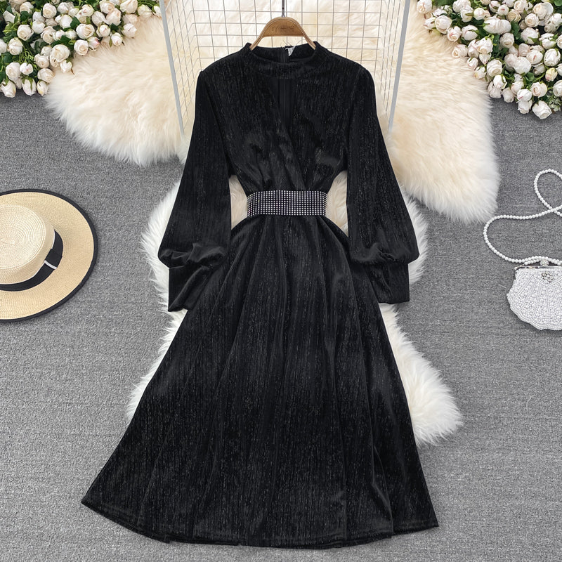 Robe élégante à manches longues en velours Robe tendance 10849