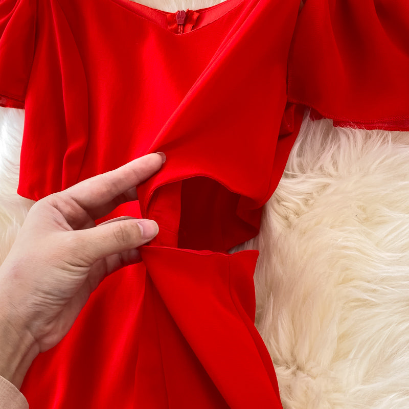 Red Chiffon A Line Short Dress Fashion Dress  10762