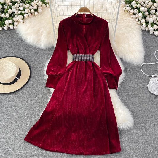 Elegantes Langarmkleid aus Samt Modekleid 10849