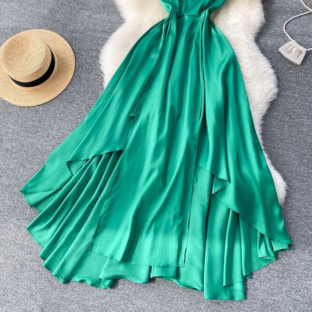 Süßes unregelmäßiges Kleid in A-Linie Grünes Modekleid 10788