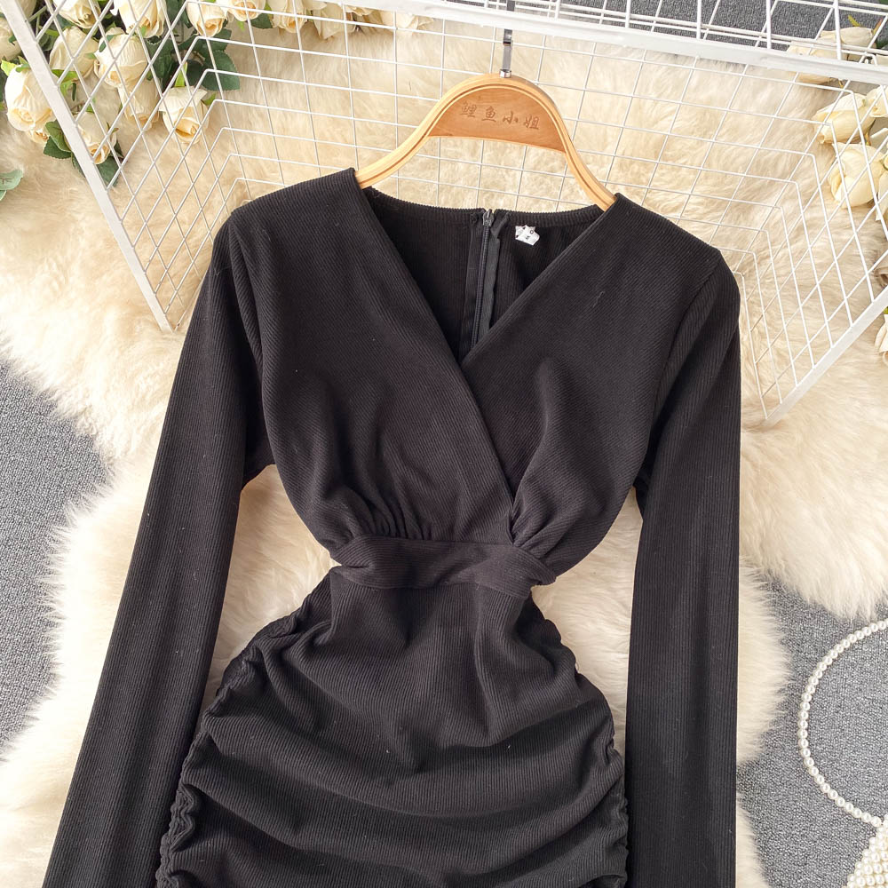 Sexy V-Neck Drawstring Dress Fashion Dress  10815