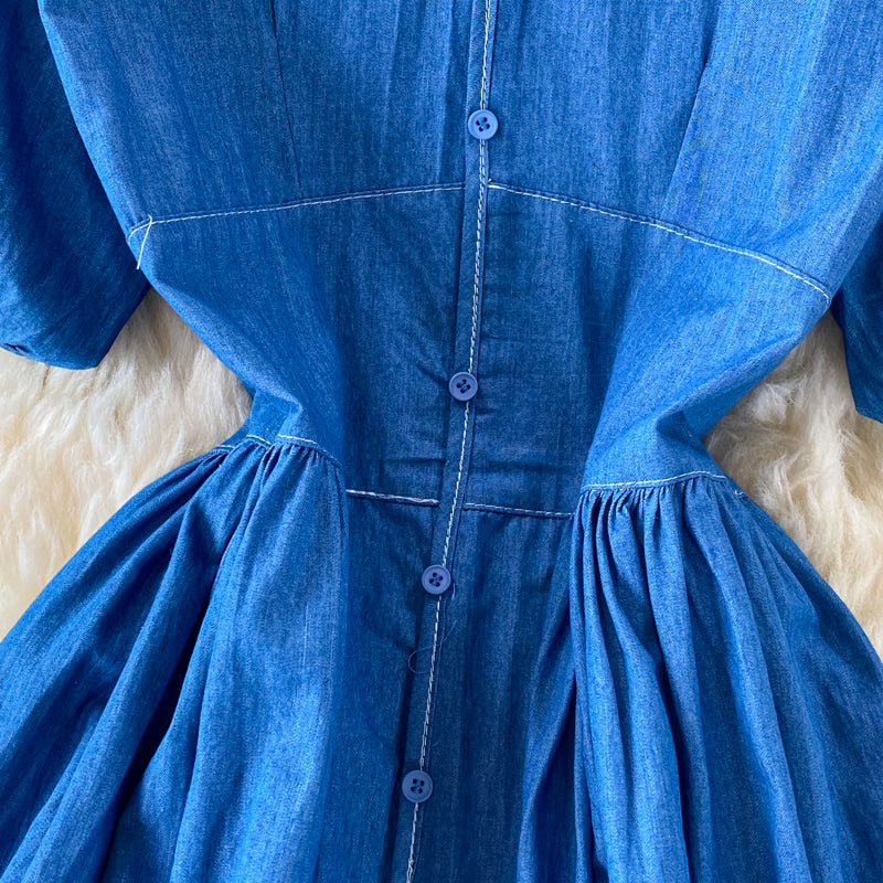 Robe en jean simple à décolleté en V Robe trapèze tendance 10836