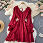 Robe simple à manches longues et col en V Robe tendance 10775