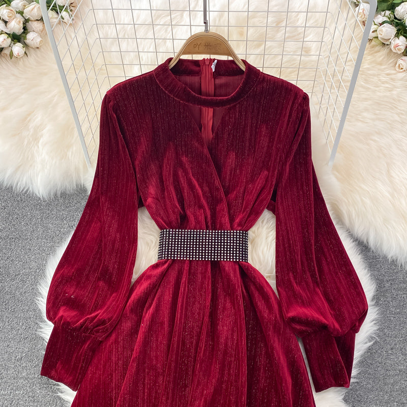 Robe élégante à manches longues en velours Robe tendance 10849