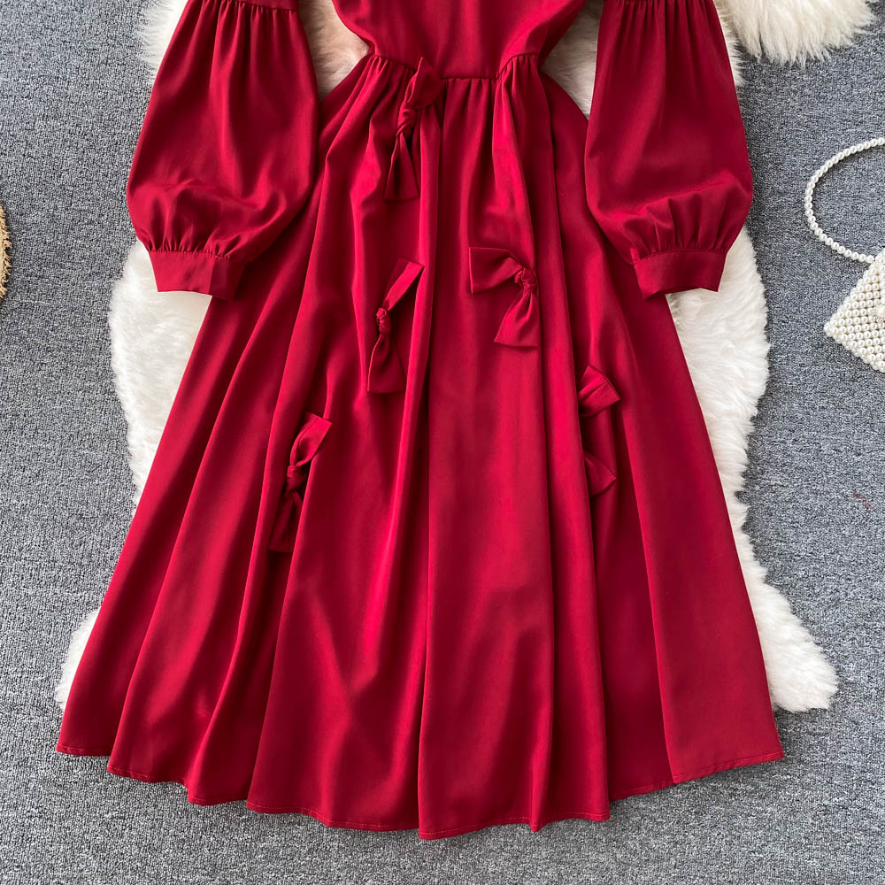 Robe mignonne à manches longues et col en V Robe trapèze tendance 10850