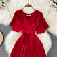 Simple V Neck Short Dress A Line Fashion Dress  10728