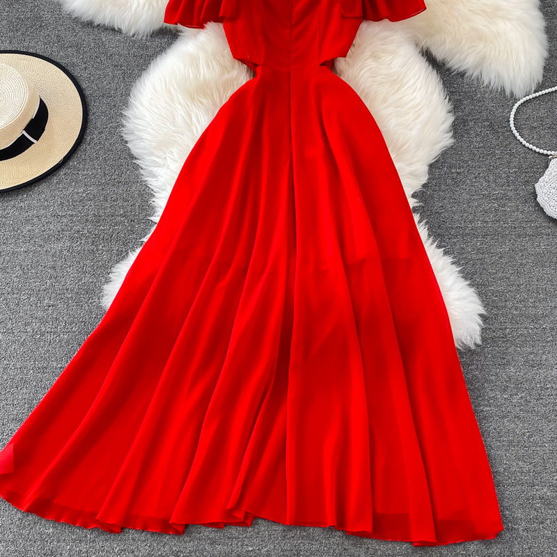 Red Chiffon A Line Short Dress Fashion Dress  10762