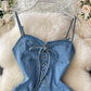 Süßes Schnür-Denimkleid A-Linie Modekleid 10733