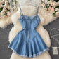 Süßes Schnür-Denimkleid A-Linie Modekleid 10733
