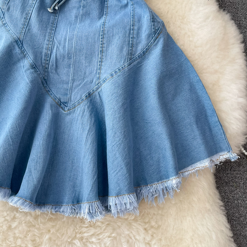 Süßes Schnür-Denimkleid A-Linie Modekleid 10733