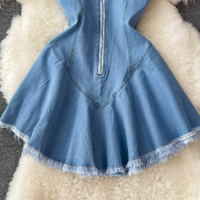 Süßes Schnür-Denimkleid A-Linie Modekleid 10733