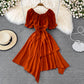 Simple Lace-Up Dress With Irregular Dress  10738