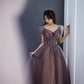 Cute tulle beads long prom dress A line evening dress  10498
