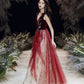 Burgundy velvet long prom dress A line evening gown  10495