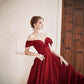 Langes Ballkleid aus Burgund-Satin A-Linie Abendkleid 10578