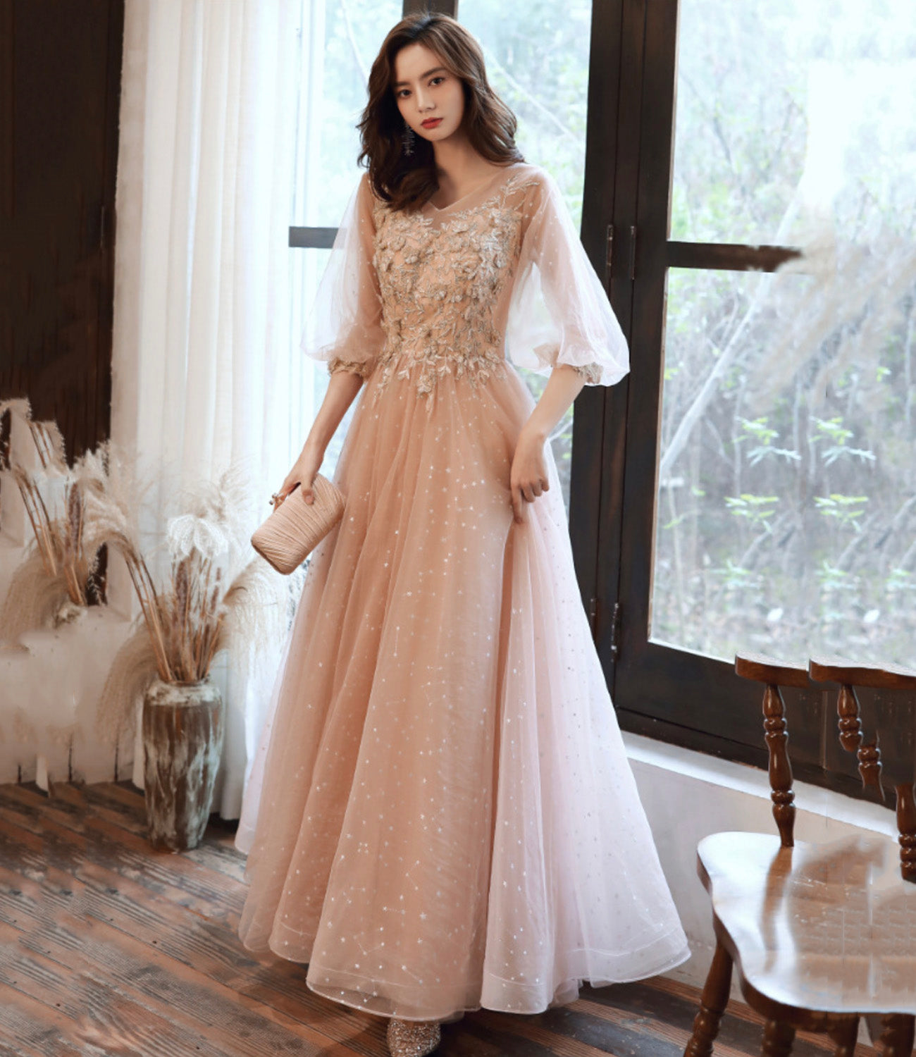 Süßes langes Ballkleid aus Tüllspitze A-Linie Abendkleid 10554