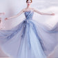 Cute tulle beads long prom dress A line evening dress  10511