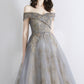 Graues Tüll Pailletten langes Ballkleid Abendkleid 10639