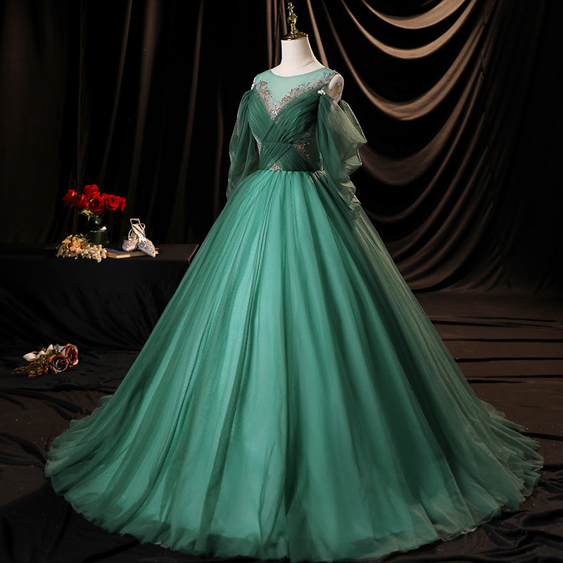 Grünes Tüll langes Ballkleid in A-Linie Grünes Abendkleid 10635