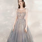 Cute tulle beads long prom dress A line formal dress  10547