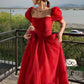 Red tulle long prom dress A line evening dress  10602