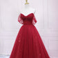 Langes Ballkleid aus rotem Tüll mit Pailletten A-Linie Abendkleid 10569