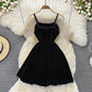 Schwarzes kurzes Samtkleid Schwarzes Modekleid 10711