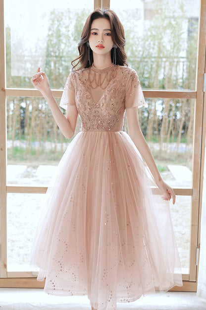 Süßes Tüll Perlen kurzes Ballkleid A-Linie Partykleid 10519